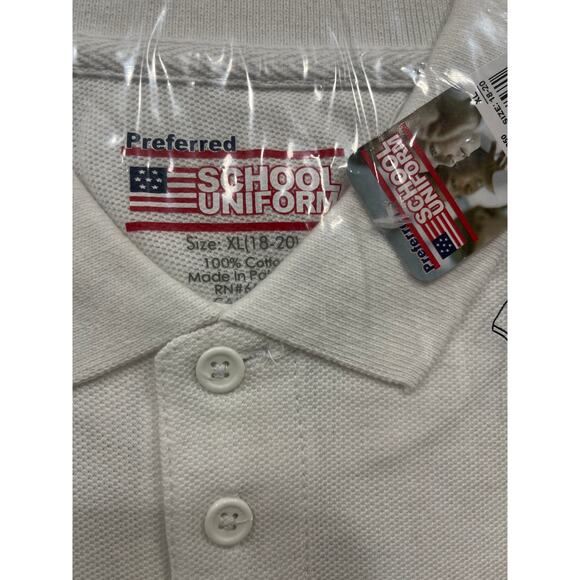 School Uniform Boys White Polo Shirt XL 18-20 Short Sleeve 100% Cotton - Picture 2 of 3